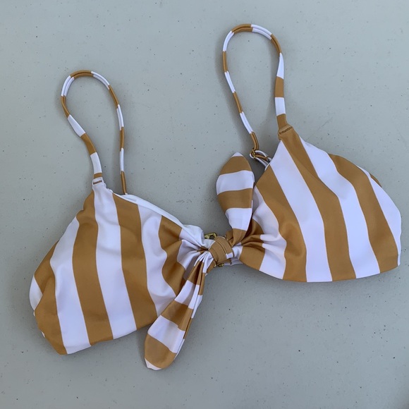 White/Gold Striped Hipster Bikini - Picture 2 of 8